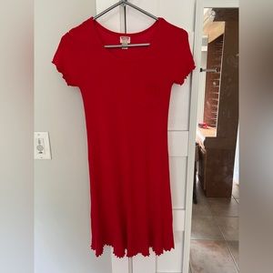 Red t shirt dress with ruffle hem